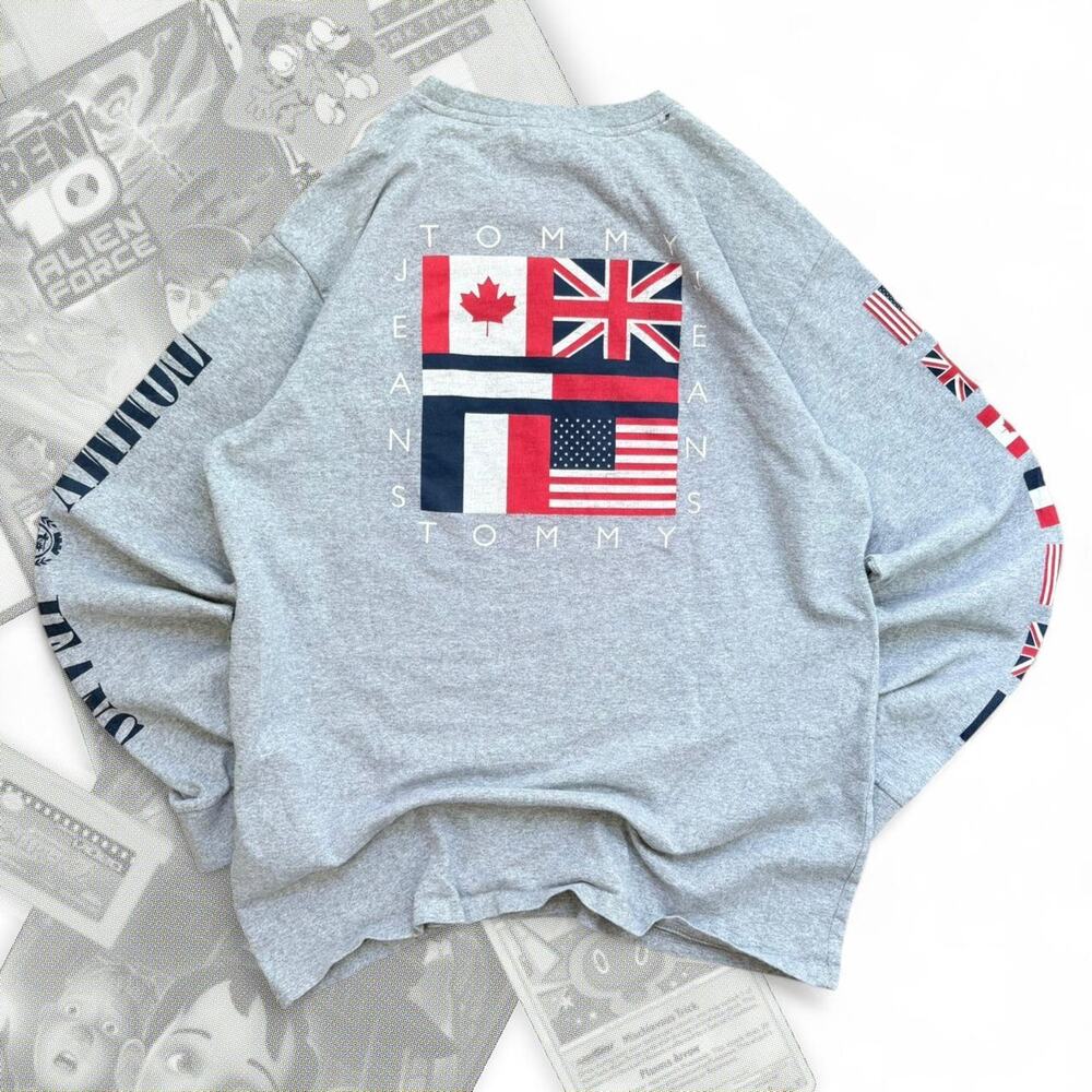Gray Tommy Hilfiger Flags Graphic Long Sleeve Tee